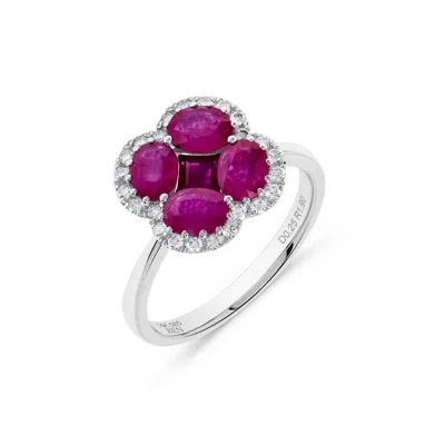H.j. Namdar H. J. Namdar 2.25 Ct Tw Ruby And Diamond Clover Ring 14k White Gold Natural Rubies And Diamonds In Purple