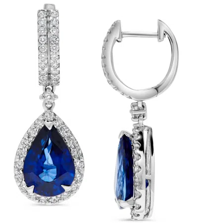 H.j. Namdar H. J. Namdar 7.97 Ct Tw Diffused Pear Shape Sapphire Dangle Drop Earrings 18k White Gold Diffused Sa In Blue