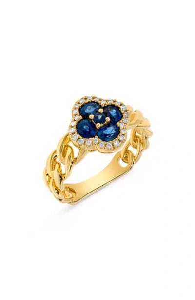 H.j. Namdar Sapphire & Diamond Flower Curb Link Ring