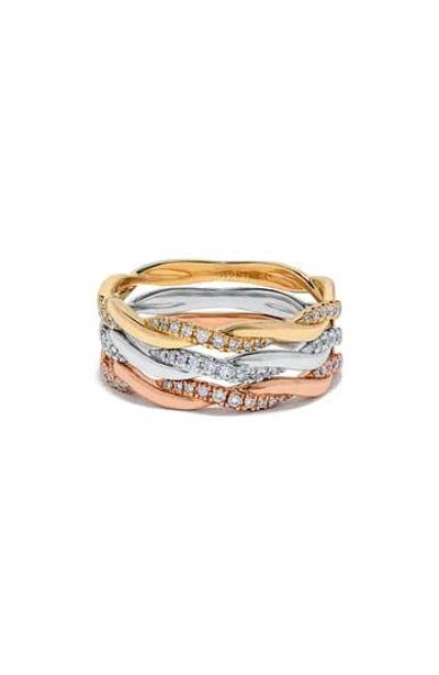 H.j. Namdar Set Of 3 Tri-tone 14k Gold Diamond Twisted Band Rings In Yellow Gold Multi