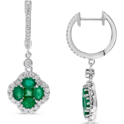 H.j. Namdar Stone & Diamond Clover Drop Huggie Hoop Earrings In Green