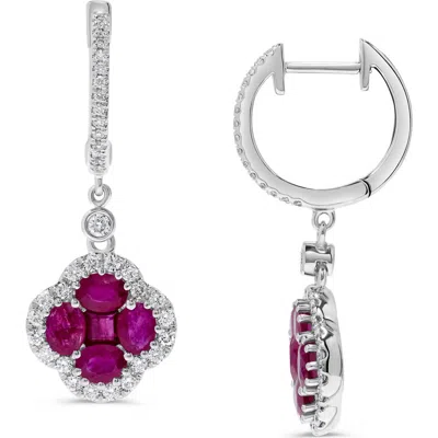 H.j. Namdar Stone & Diamond Clover Drop Huggie Hoop Earrings In Metallic