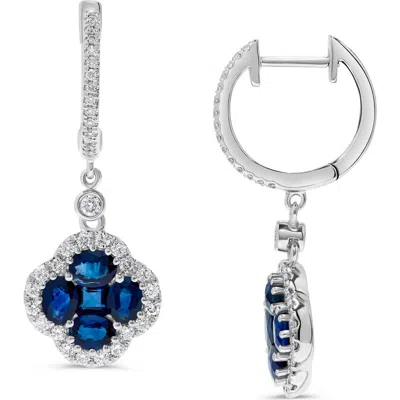 H.j. Namdar Stone & Diamond Clover Drop Huggie Hoop Earrings In White Gold/sapphire