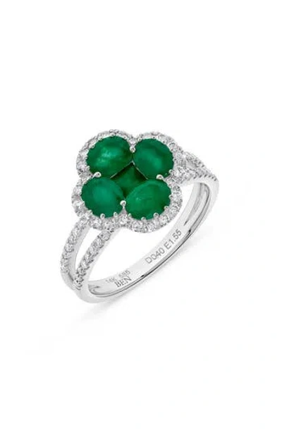 H.j. Namdar Stone & Diamond Clover Ring In Green