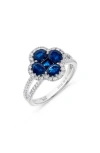 H.j. Namdar Stone & Diamond Clover Ring In White Gold/blue