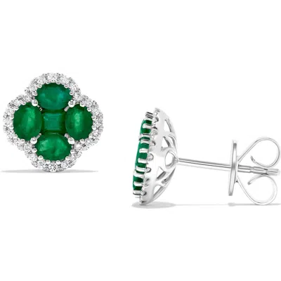 H.j. Namdar Stone & Diamond Clover Stud Earrings In Green