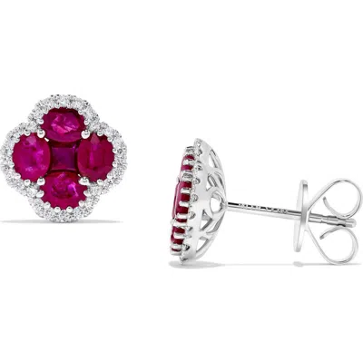 H.j. Namdar Stone & Diamond Clover Stud Earrings In Purple