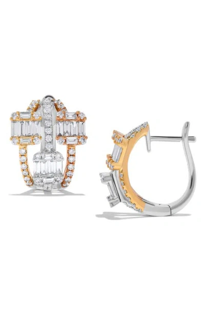 H.j. Namdar Three Tone Baguette Diamond Earrings In 14k Yellow - White - Rose Gold