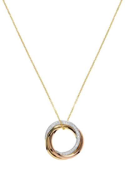 H.j. Namdar Three Tone Circle Pendant Necklace In 14k Yellow - White - Rose Gold