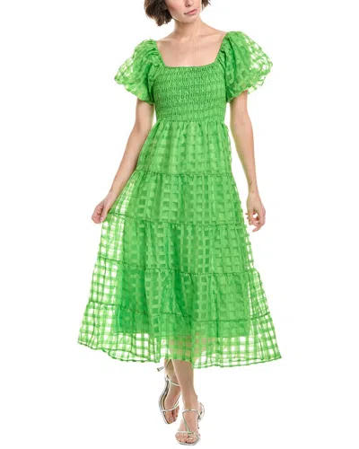 Hl Affair Check Organza Midi Dress In Green