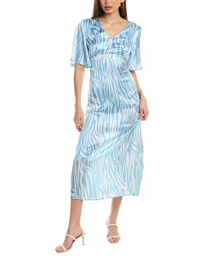 Hl Affair Flutter Sleeve Maxi Dress In Blue