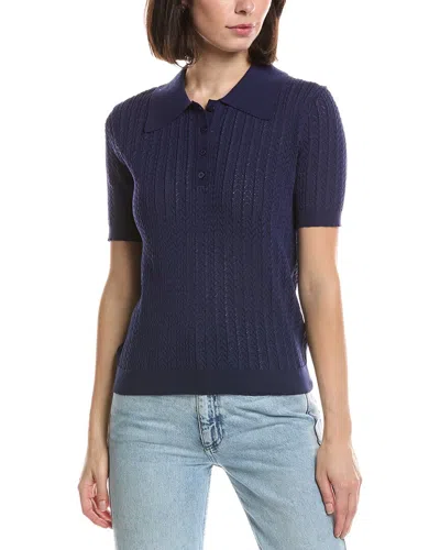 Hl Affair Pointelle Polo Sweater In Brown