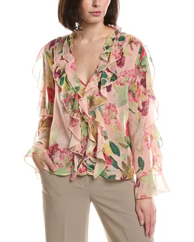 Hl Affair Ruffle Chiffon Blouse In Multi
