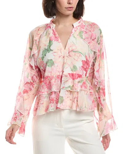 Hl Affair Ruffle Chiffon Blouse In Pink