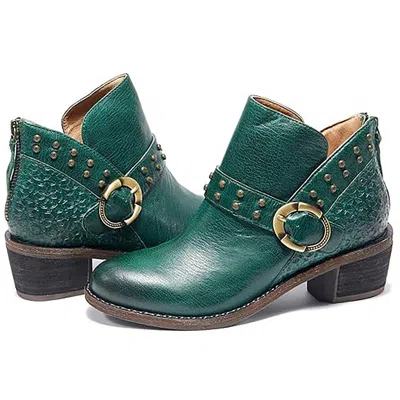 Hälsa Womens Studded Leather Ankle Boots In Green