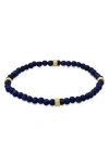 Hmy Jewelry 14k Gold Plated Sterling Silver & Lapis Lazuli Beaded Stretch Bracelet In Gold/blue