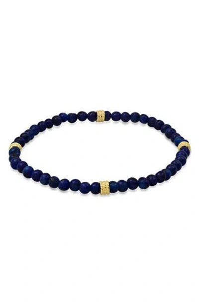 Hmy Jewelry 14k Gold Plated Sterling Silver & Lapis Lazuli Beaded Stretch Bracelet In Gold/blue