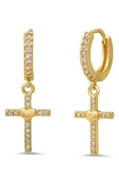 Hmy Jewelry 18k Gold Plated Crystal Cross Drop Huggie Hoop Earrings