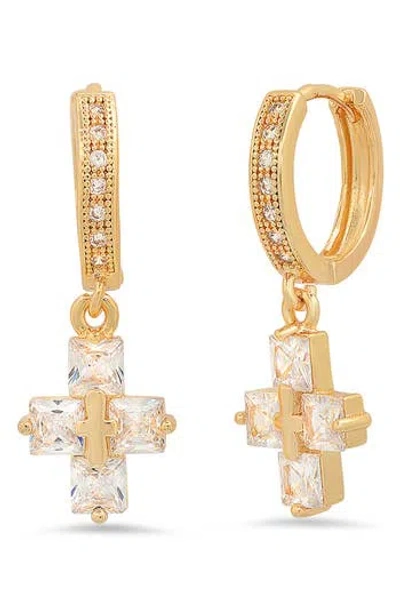 Hmy Jewelry 18k Gold Plated Crystal Cross Hoop Earrings In Pattern