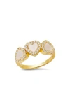 Hmy Jewelry 18k Gold Plated Mother-of-pearl & Simulated Diamond Heart Ring In Gold