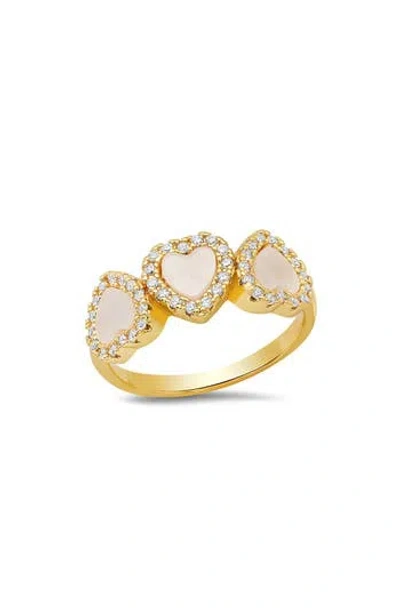 Hmy Jewelry 18k Gold Plated Mother-of-pearl & Simulated Diamond Heart Ring
