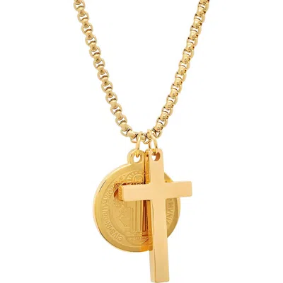 Hmy Jewelry 18k Gold Plated Stainless Steel Cross & Saint Pendant Necklace