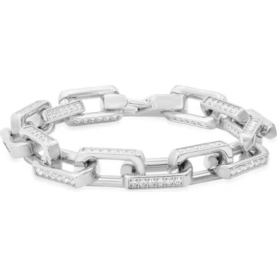 Hmy Jewelry 18k Gold Plated Stainless Steel Cubic Zirconia Chain Bracelet In Silver