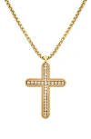 Hmy Jewelry 18k Gold Plated Stainless Steel Cubic Zirconia Cross Pendant Necklace In Gold