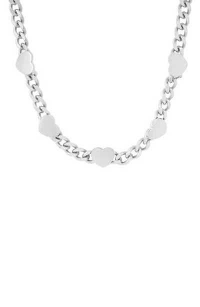 Hmy Jewelry 18k Gold Plated Stainless Steel Heart Chain Necklace In Silver