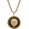 Hmy Jewelry 18k Gold Plated Stainless Steel Lion Pendant Necklace In Gold/black