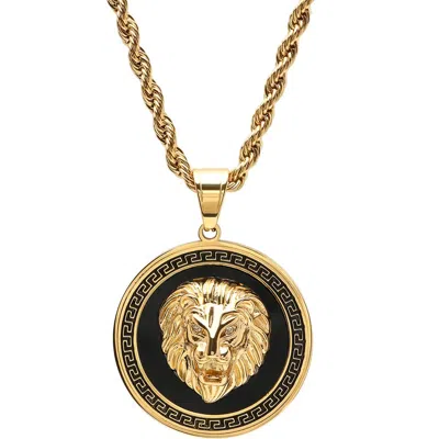 Hmy Jewelry 18k Gold Plated Stainless Steel Lion Pendant Necklace In Gold/black