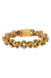 Hmy Jewelry 18k Gold Plated Stainless Steel Skull Link Bracelet