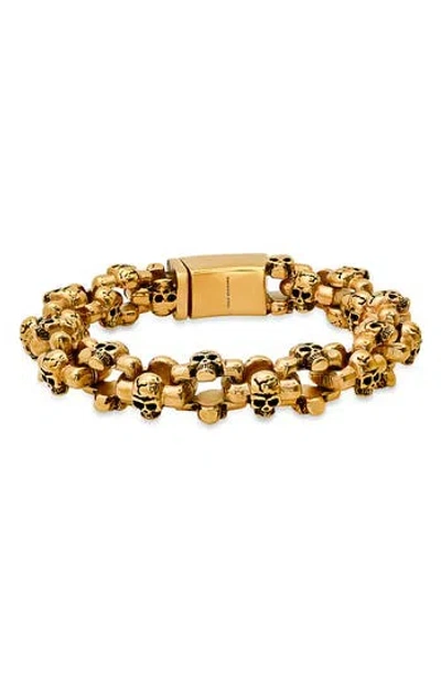 Hmy Jewelry 18k Gold Plated Stainless Steel Skull Link Bracelet