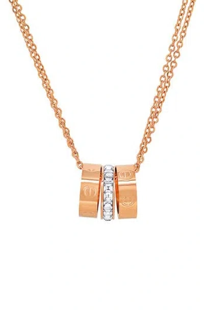 Hmy Jewelry 18k Rose Gold Vermeil Simulated Diamond 3-ring Necklace