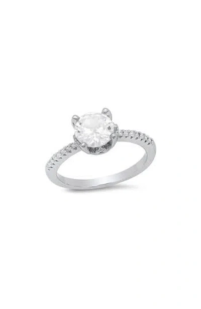 Hmy Jewelry 18k White Gold Plated Simulated Diamond Ring In Metallic