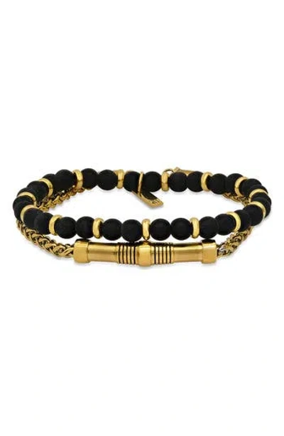 Hmy Jewelry 18k Yellow Gold Beaded Bracelet Duo In 18k Gold Steel/black