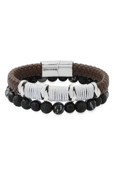Hmy Jewelry Bead And Leather Bracelet In Brown