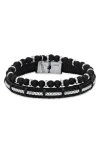 Hmy Jewelry Beaded Stainless Steel & Leather Bracelet Duo In Steel/black