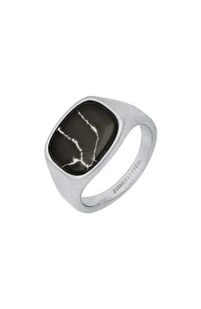 Hmy Jewelry Black Agate Signet Ring In Multi