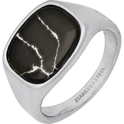 Hmy Jewelry Black Agate Signet Ring In Multi