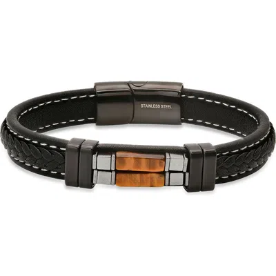Hmy Jewelry Black Braided Leather Bracelet In Multi