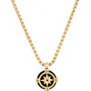 Hmy Jewelry Black Enamel Compass Pendant Necklace In Gold/black
