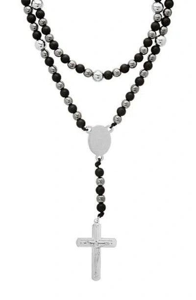 Hmy Jewelry Black Lava & Hematite Beaded Rosary Necklace