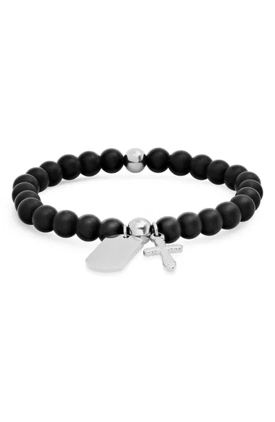 Hmy Jewelry Black Lava Beaded Bracelet In Black-metallic