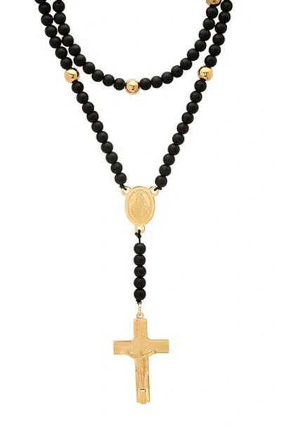 Hmy Jewelry Black Lava Beaded Rosary Necklace In Multi