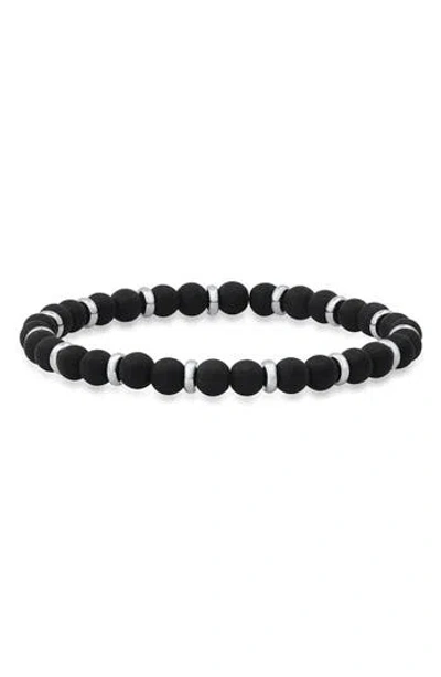 Hmy Jewelry Black Lava Stone & Stainless Steel Bracelet
