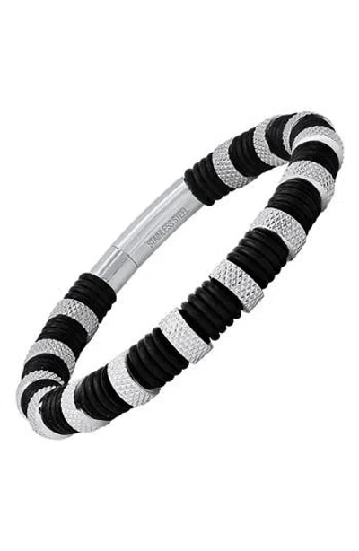Hmy Jewelry Black Rubber & Stainless Steel Bracelet