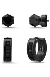 Hmy Jewelry Black Stainless Steel Crystal Stud & Huggie Hoop Earrings