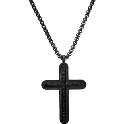 Hmy Jewelry Black Stainless Steel Cubic Zirconia Cross Pendant Necklace