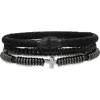 Hmy Jewelry Black Stainless Steel, Leather & Hematite Beaded Bracelets